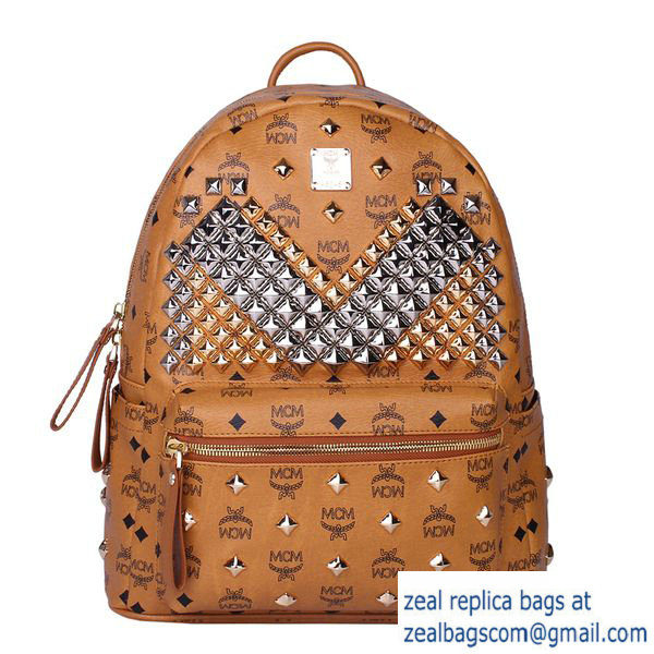 High Quality Replica MCM Medium Stark Front Studs Backpack MC4238 Wheat - Click Image to Close